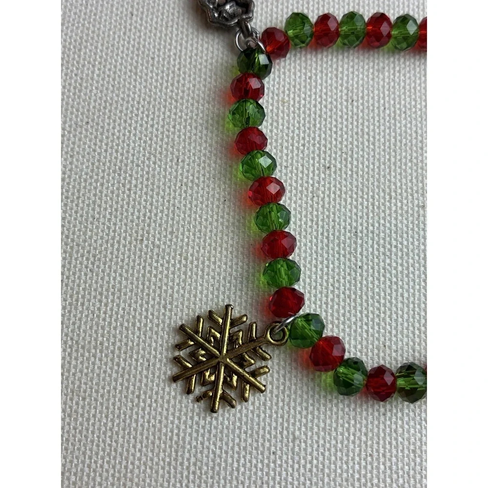 VTG Christmas Bracelet Set Red & Green Crystal Beads with Holiday Charms